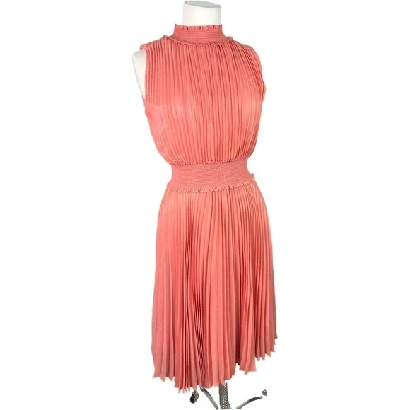 Nanette Lepore Iridescent Coral Pleated Smocked Keyhole Close Cocktail Dress 8 - Picture 1 of 12